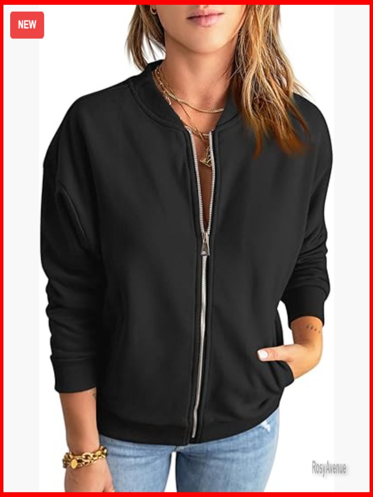 Zip Up Sweatshirt Jacket Long Sleeve Casual Loose Fit With Pockets